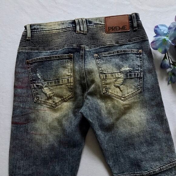 Preme NWOT Medium Wash Distressed Skinny Jeans Men 32 - Picture 7 of 11